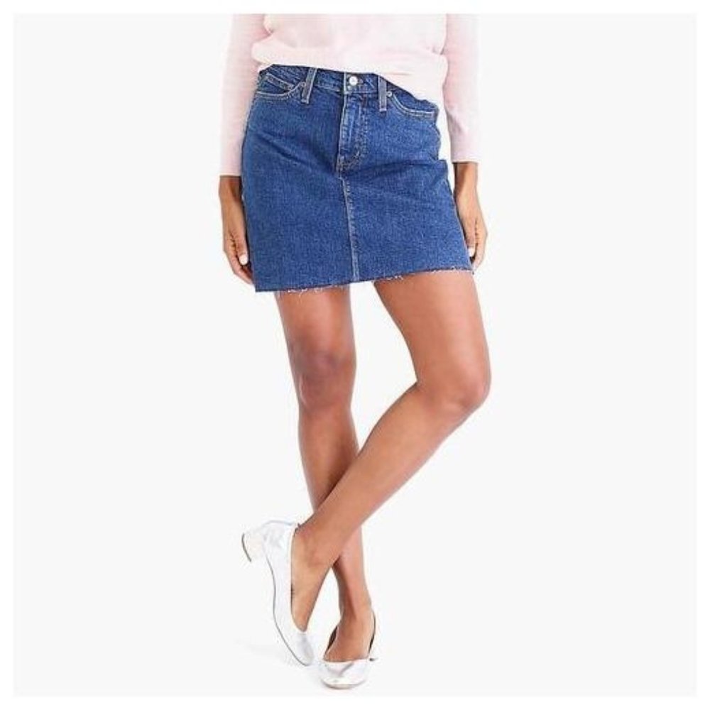 J Crew Raw Edge Denim Mini Skirt